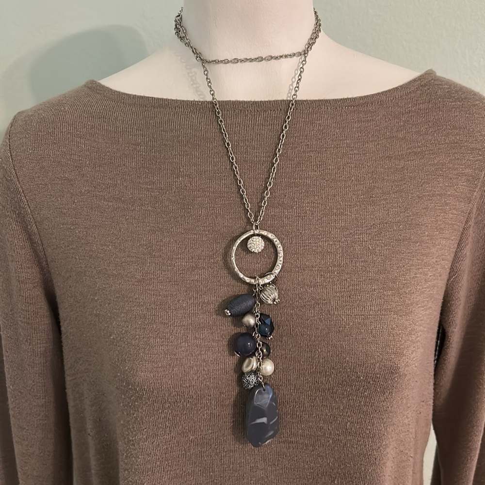 C1946 Chunky Statement Necklace Long Chain With L… - image 2